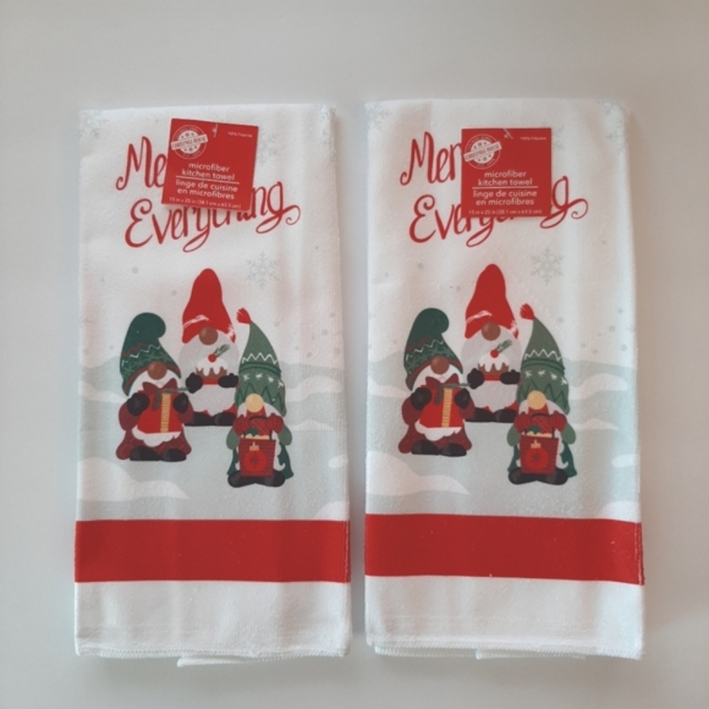 Christmas Polyester Kitchen Towels – “Merry Everything” Gnome Design